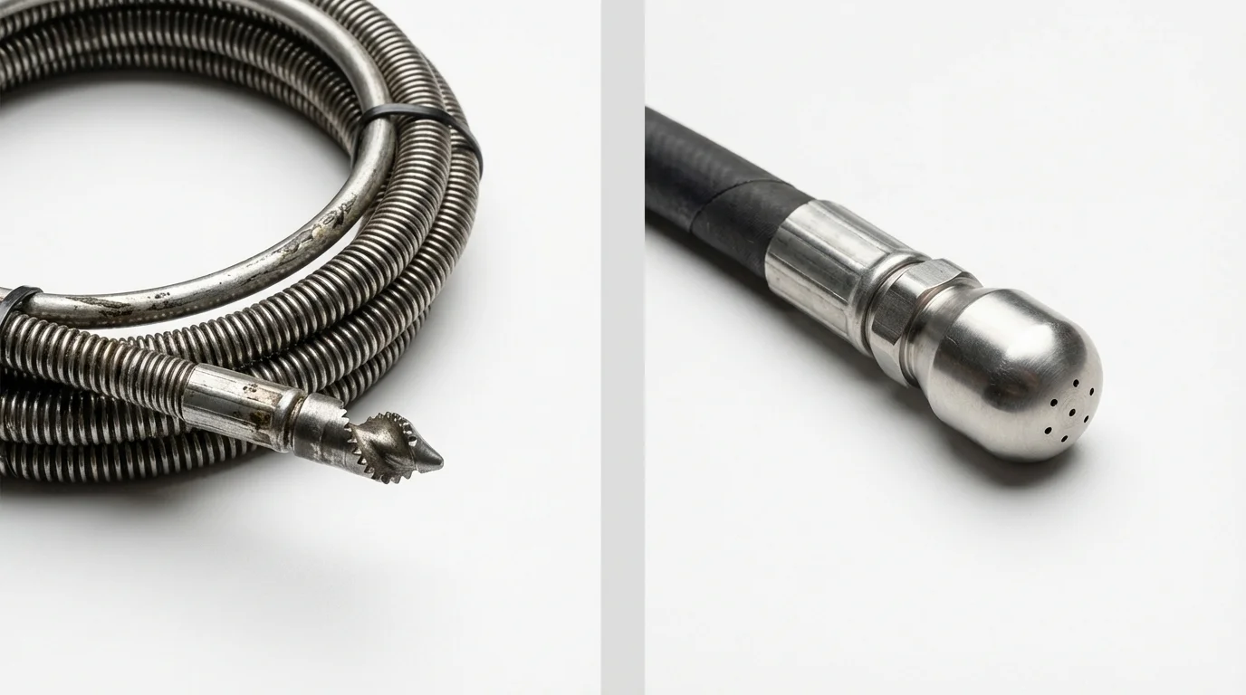 Drain snake cable and hydro jetting nozzle used for drain cleaning in Lawson, MO
