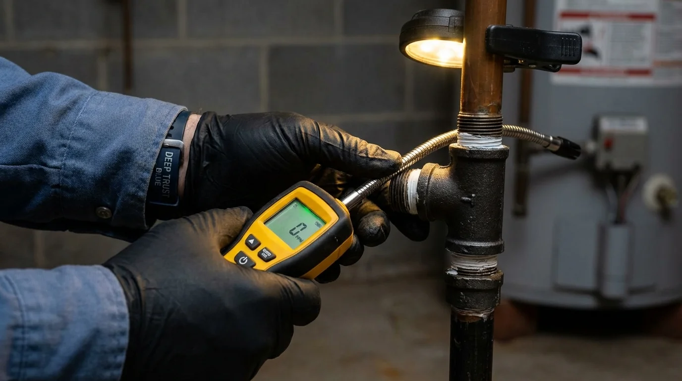 Gas leak detection with electronic sniffer by Johns Plumbing LLC in Lawson