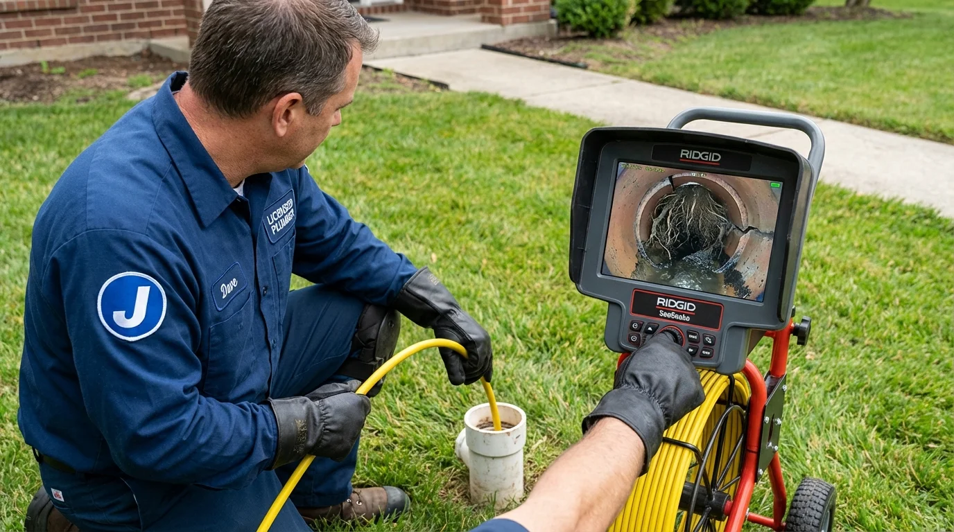 Sewer camera inspection being performed by Johns Plumbing LLC in Lawson