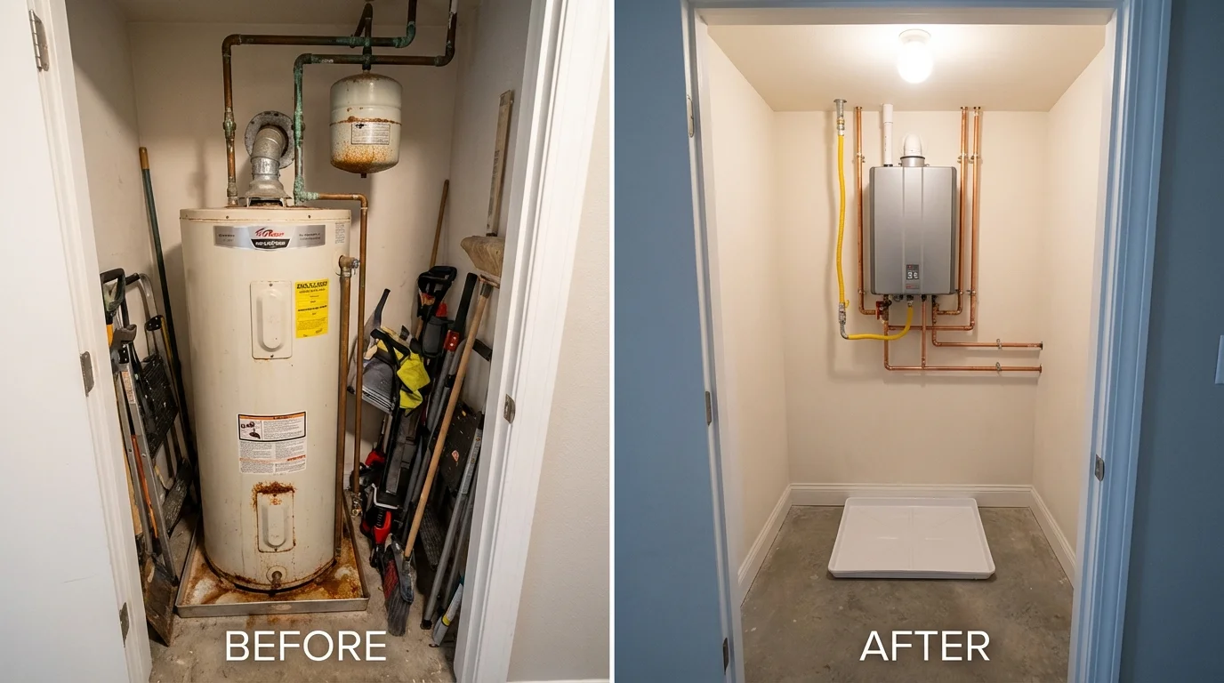Tank water heater versus wall-mounted tankless unit comparison for Lawson, MO homeowners