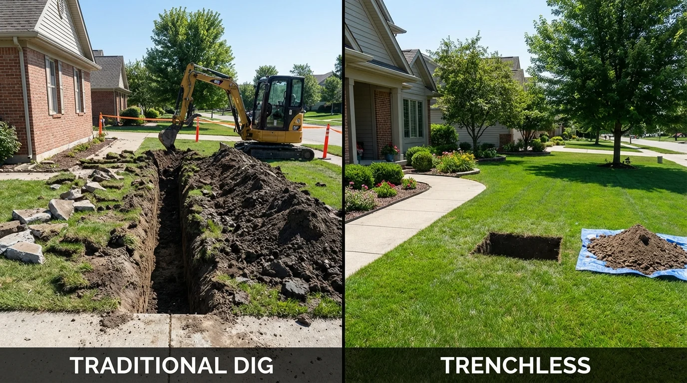Trenchless sewer repair with minimal yard damage versus traditional excavation in Lawson, MO